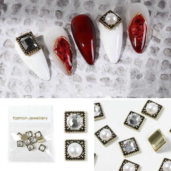 

nail art decorations supplies for professionals retro style alloy charms the shape of round oval square and rectangle accessories 10pcs/bag, Silver;gold