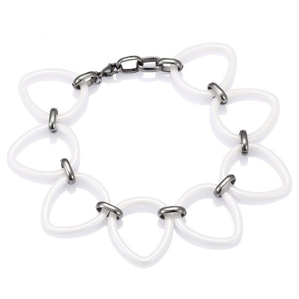 Moda pulseira cerâmica Oval preto branco saudável com jóias de aço inoxidável para mulheres homens casamento aniversário presente charme braceletes