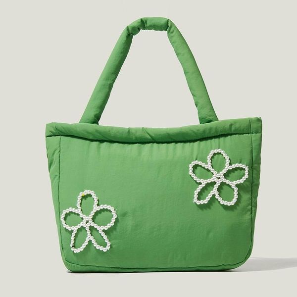 

evening bags autumn winter bag down hand tote soft face zipper women's simple nylon flower pearl solid color purses and handbags