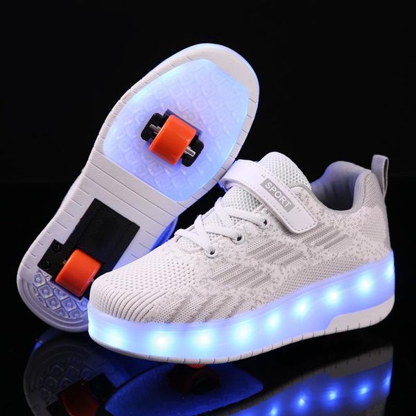 

children roller skate casual shoes usb charging boys girl automatic jazzy led lighted flashing kids glowing sneakers with wheels athletic &, Black