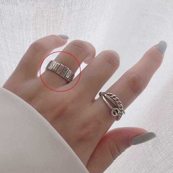 

biyr thai women's band rings simple s925 personalized cross knitting letter open index silver silver finger ring