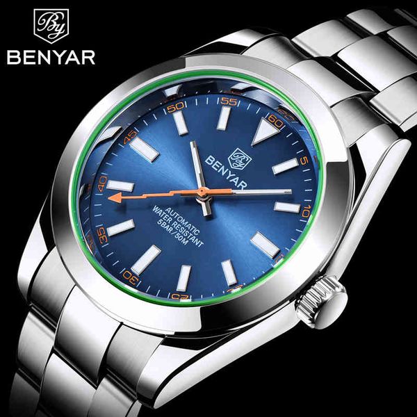 

benyar skymaster men watches 2021 luxury brand automatic men mechanical waterproof sports clock reloj hombres, Slivery;brown
