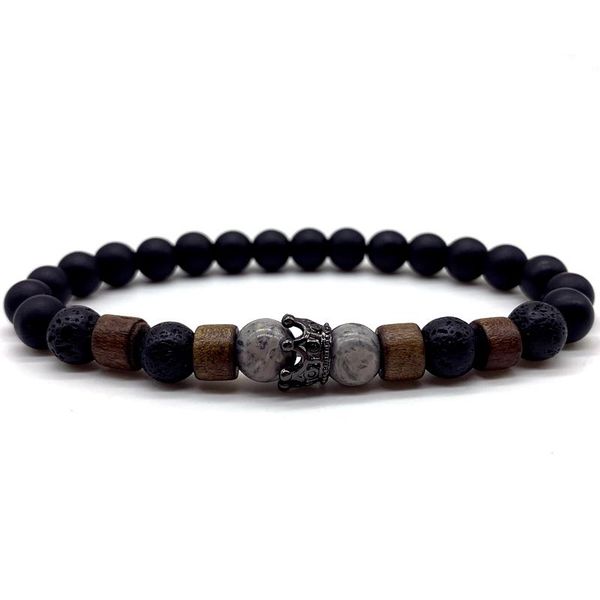 

charm bracelets 2021 fashion crown strand bracelet men pave cz handmade 8mm matte bead lava stone for jewelry gift, Golden;silver