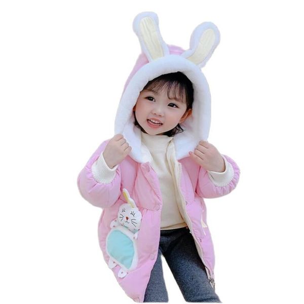 

down coat baby girls clothes winter toddler fleece lining cotton-padded warm jacket princess windbreaker little kids cute cartoon outwear, Blue;gray