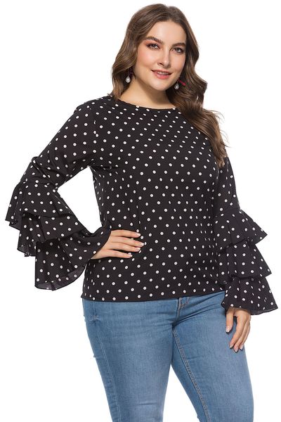 

bofute plus size women's loose polka dot chiffon t-shirt sq0091, Black