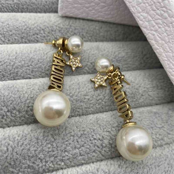 

special offer 75% off outlet online family new ja letter pearl five pointed star full back hanging two early spring net red earrings, Silver