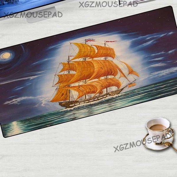 

mouse pads & wrist rests xgz oil painting ocean large pad black lock edge moon sailing marine computer table mat sea rubber non-slip 900x400