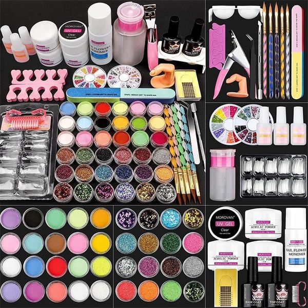 

manicure tools nail acrylic kit glitter powder liquid with tips practice finger uv gel full extension nails art set kits