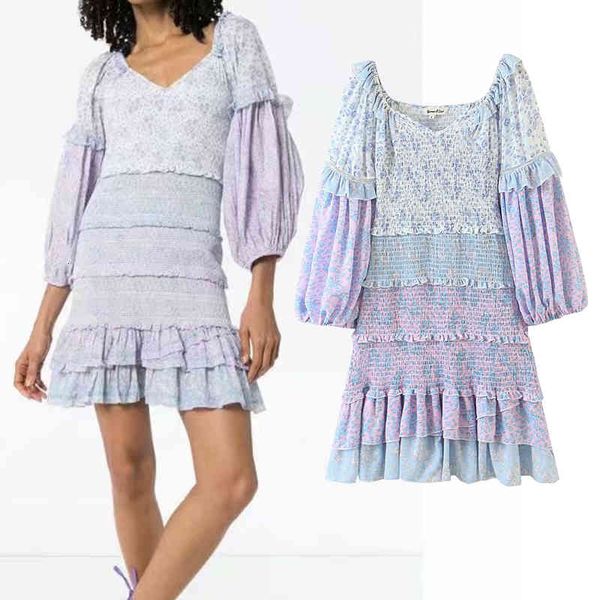 

casual dresses women printing folds dress v neck lantern sleeve cascading ruffle slim waist chic mini mujer cj5u, Black;gray