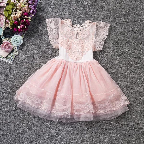 

girl's dresses girls lace dress kids short sleeve princess children's clothing gray pink 3-7 year, Red;yellow