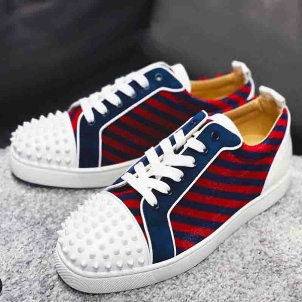 

designer sneakers red bottom men casual flats studded spikes men trainers red/black stripe genuine leather party low red soles junior