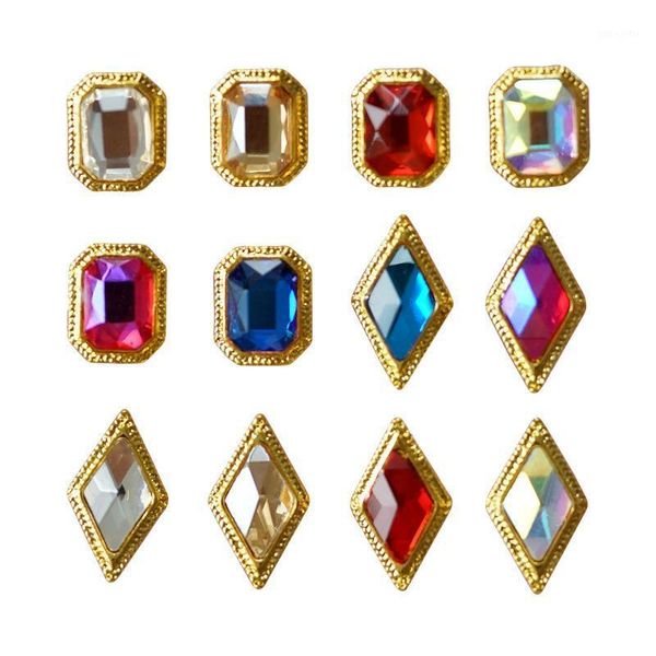 

10pcs 3d alloy nail art rhinestone square rhombus crystal diamonds stone charm jewelry 2021 strass accessoires supplies, Silver;gold