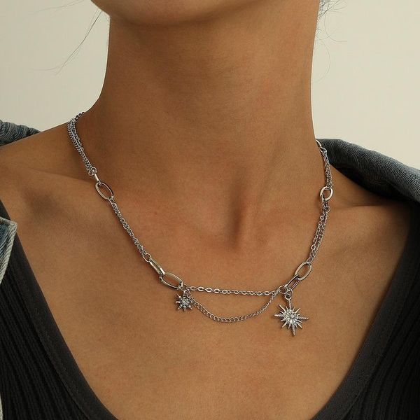 

chains necklace women rhinestone stars necklaces woman star jewelry ladies design pendant silver color trendy party naszyjnik