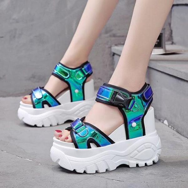 

12cm/4.68 inch height women's fashion shoes high heels wedge sandals thick bottom, Black