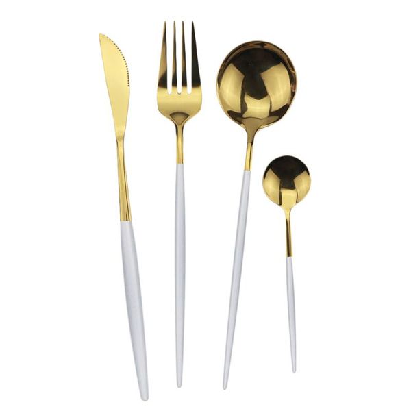 

dinnerware sets 32pcs/8set white gold cutlery set kitchen mirror tableware 304 stainless steel knife fork spoon dinner