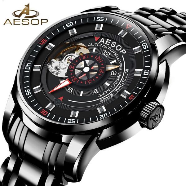 

wristwatches aesop mens watches stainless steel mechanical waterproof fashion chronograph business luminous watch for men relogio masculino, Slivery;brown