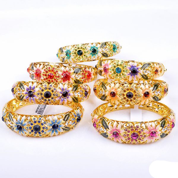

double-layer wide cloisonne bracelet national wind hollow crystal female bracelet jewelry, Black