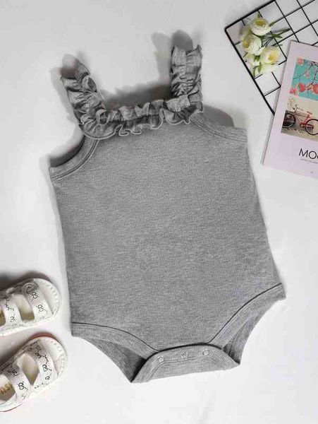 

baby ribbed knit frill trim cami bodysuit she, Blue