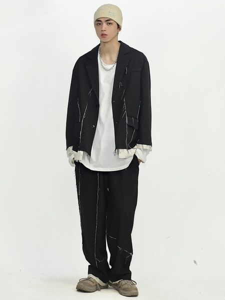 

s-6xl 2021 men's clothing hair stylist loose personalized tailoring patching fake two piece suit plus size singer costumes suits & blaz, White;black