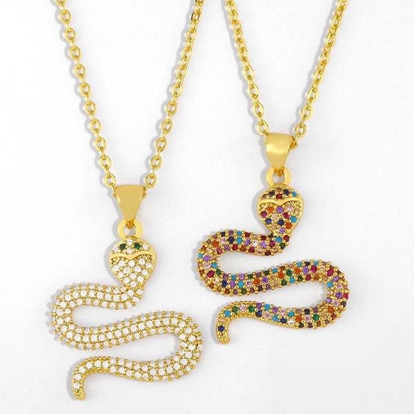 

pendant necklaces flola rainbow cute animal snake necklace for women multicolor cz zirconia 2021 trendy jewelry gifts nker44, Silver