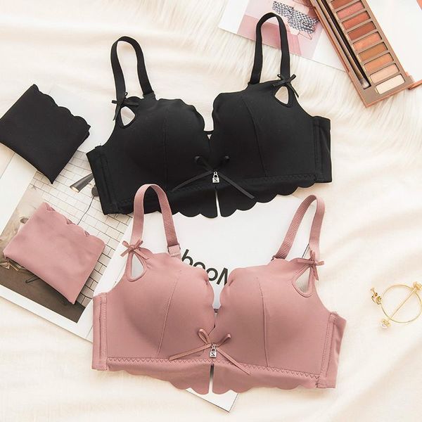 

bras sets roseheart women fashion cut out padded bralette one-piece cotton panties push up bra underwear lingerie, Red;black