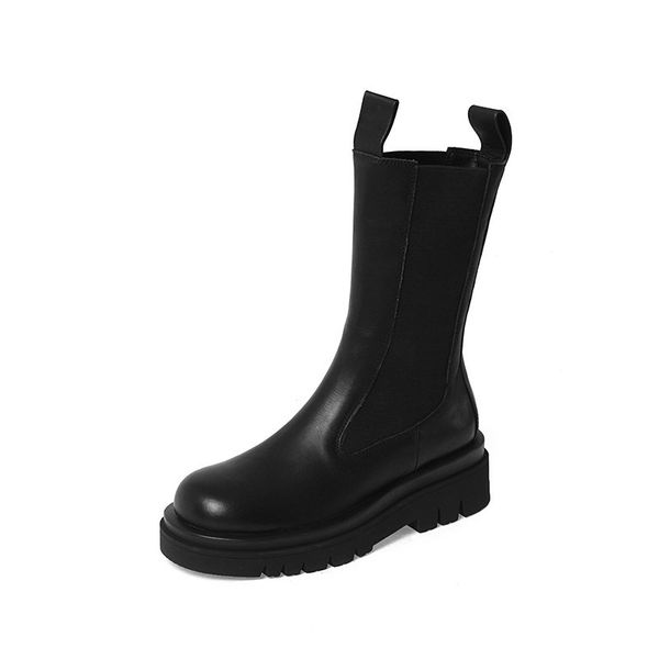 

asumer genuine leather round toe simple fashion deep women's boots, Black