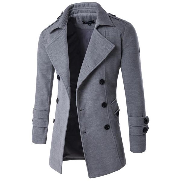 

men's wool & blends coat men medium length double breasted lapel casual pure serroni, Black