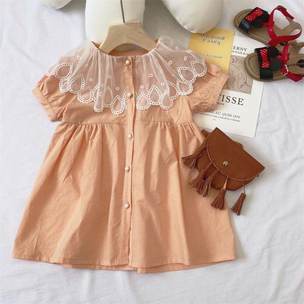 

girl's dresses 2021 summer arrival girls fashion cotton dress kids korean design lace collar clothes, Red;yellow