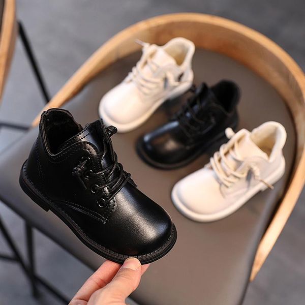 

boots 2021 winter shoes kids plush warm lace up ankle black white booties boys girls casual 1-12y, Black;grey