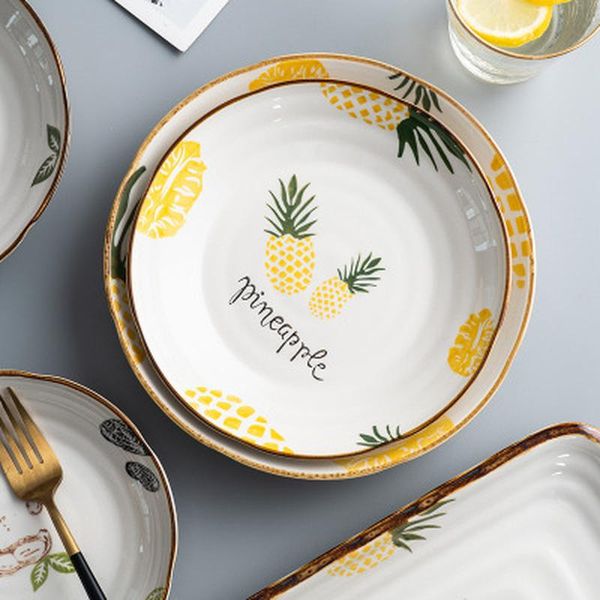

dishes & plates 8inch round ceramic plate pineapple japanese square sushi noodles restaurant bone china western dish household kitchen suppl