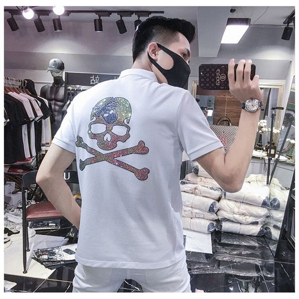 

men's t-shirts manna beautiful male polo shirt skull sleeve short crystal marks clothes in summer g8pi, White;black