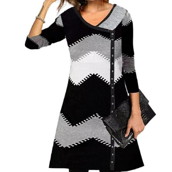 

casual dresses lady dress patchwork women all match vintage great, Black;gray
