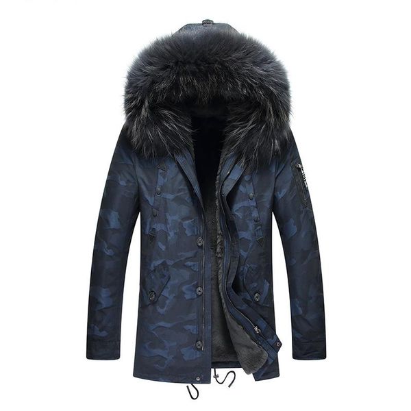 

men's leather & faux real fur coat natural liner raccoon collar parka jacket men streetwear warm parkas plus size jackets 13-802 yy50, Black
