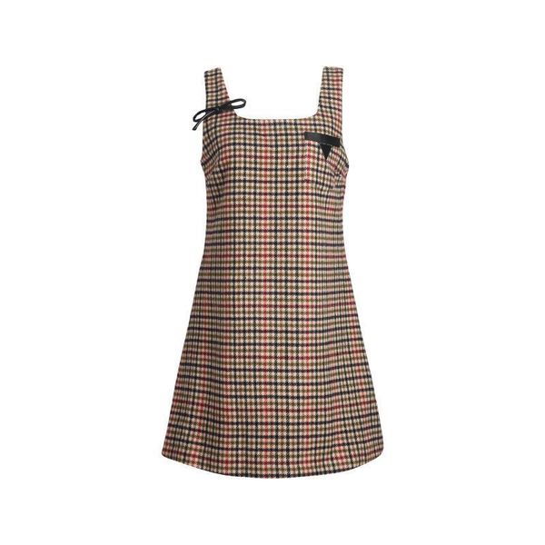 

bowknot suspender vintage runway dress autumn winter women plaid fashion a-line vest brand design clothes casual dresses, Black;gray
