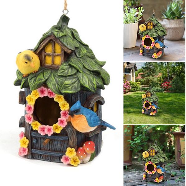 

garden decorations resin decorative ormament hand-painted birds' house durable colorful keep warm windproof decor courtyard hvr88