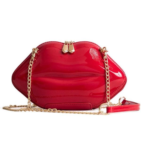 

patent leather lip styling handbags fashion chain one shoulder diagonal bag wallets, Red;black