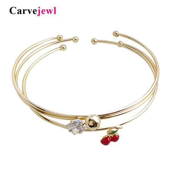

charm bracelets carvejewl fashionable simple thin wrist open adjustable bangle enamel strawberry pineapple flower cubic girl bracelet, Golden;silver
