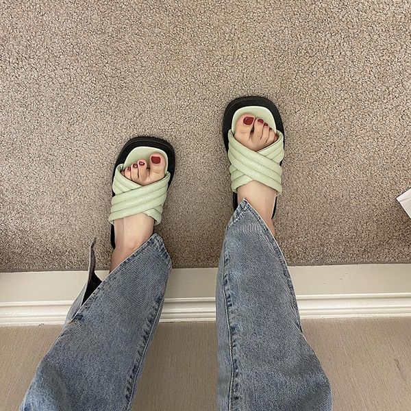 

sandals lmcavasun 2021 summer fashion crossover slippers korean, Black