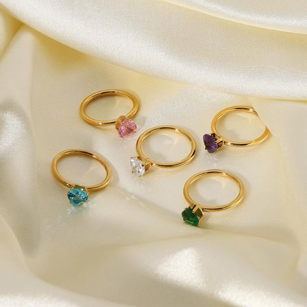 

wedding rings heart zircon ring for women girl's color gift sister friends stainless steel jewelry friendship, Slivery;golden