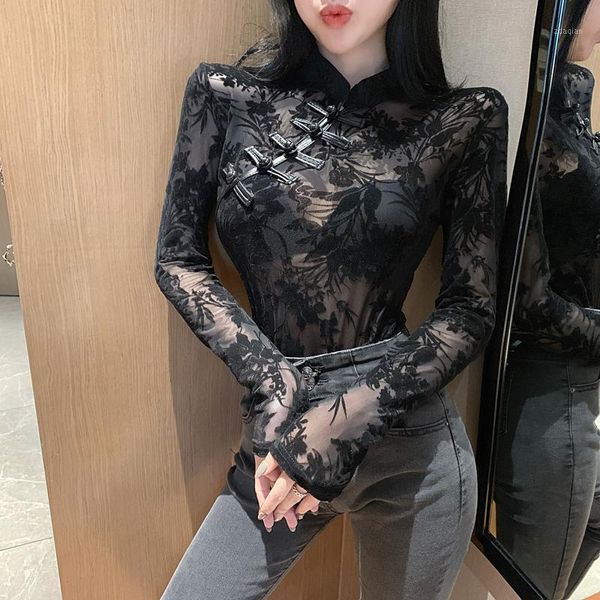 

women fashion autumn floral lace long sleeve blouse female woman turtle neck casual women's blouses & shirts, White