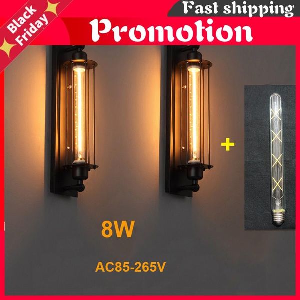 

vintage industrial wall lamp black silver copper 8w led light bedroom cafe restaurant sconce bedside bulb lamps
