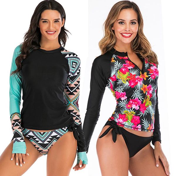 

long sleeve tankini swimsuits women swimwear 2021 two piece floral plus size bikini set swimming suit for ladies bathing one-piece suits