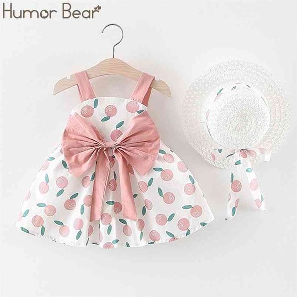 Verão bebê menina vestido de fruta bow colete moda chapéu como um presente 2pc conjunto kids roupas moças moças roupas 210611