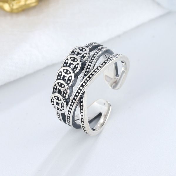 

chenqi s925 pure silver zhaocai copper female fashion taiyin index finger coin winding ring