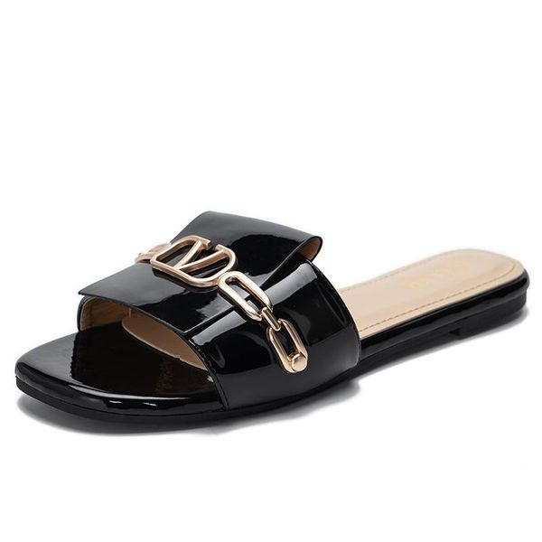 

ladies slippers foreign trade one word buckle flat bottom female sandals wholesale 37-42, Black