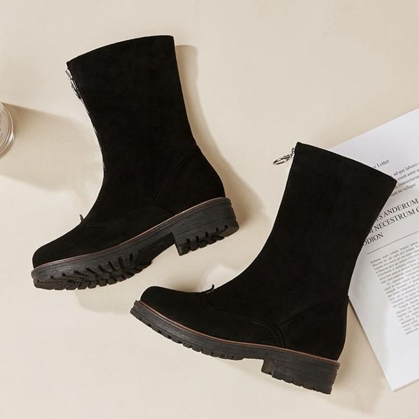 

boots oversized women shoes ankle for ladies woman winter front zipper, Black