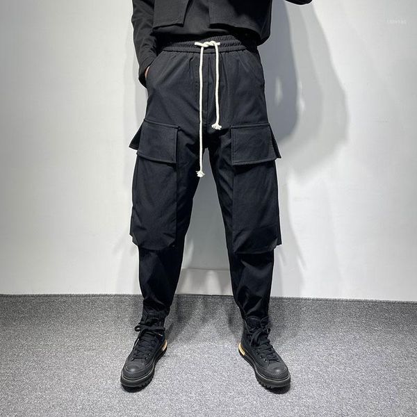 

men's pants harlan autumn personalized large pocket design loose slightly broken yamamoto wind work dress leggings, Black