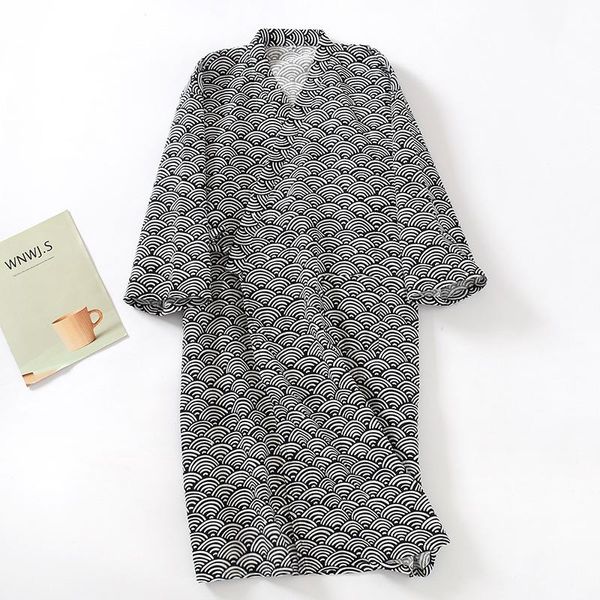 

men's sleepwear japanese cotton gauze kimono bathrobe gown loose men traditional haori yukata cardigan male homewear, Black;brown