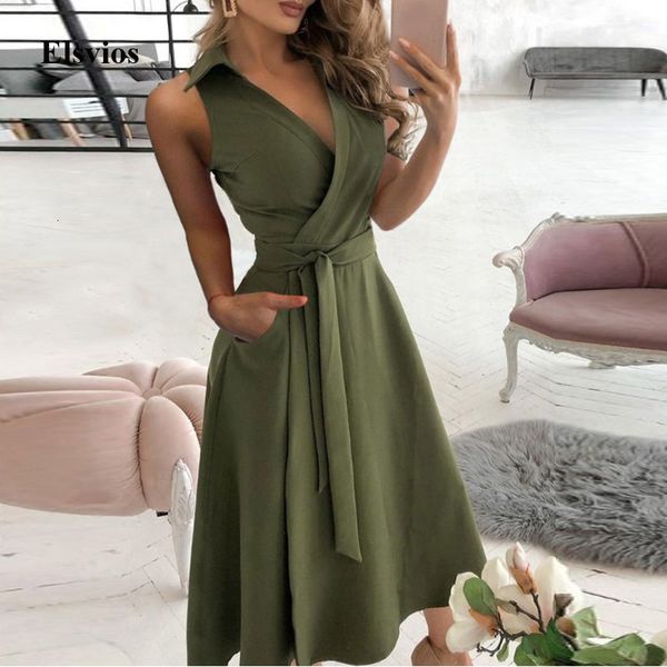 

casual dresses 2021 spring solid belted office lady shirt off shoulder sleeveless summer deep v neck women long party bc3b, Black;gray
