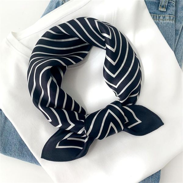 

scarves striped scarf foulard bandana women real silk hair band neck 2021 spring small neckerchief female bag tie, Blue;gray